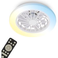 Briloner Ventilateur de plafond avec télécommande Ø38cm rond 24W 2600lm 3000K-6500K blanc chaud à blanc lumière du jour moteur DC blanc - Plafonnier chambre salon couloir