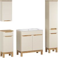 Ensemble ERMANO cachemire et aspect chêne 150cm : meuble sous vasque + vasque encastrée + rangements suspendus et à poser