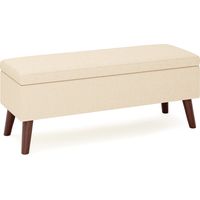 Banc de Rangement de 110 cm Bealife Banc de Lit rembourré 2 en 1 Repose-Pieds en Bois Réglable Tissu en Lin pour Chambre Couloir Entrée Beige