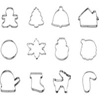 Cookie Cutter - Christmas Shapes Set - Stainless Steel - For Cookies Muffins Sandwiches Cheese - 12 Pieces
