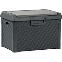 Toomax Compact Box Santorini Plus baule da 125L con seduta da giardino 73x50,5x49,5h cm, colore antracite effetto rattan, cuscino incluso, dotato di foro per lucchetto, ideale per esterni