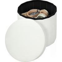 Puff Almacenaje Plegable 35 L Tapizado Terciopelo Baúl Redondo Crema 38x38x38 cm