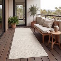 Paco Home Tappeto Cucina Da Esterno Salotto Moderno Balcone Scandinavo Boho Monocolore 80x250 cm, Crema 4