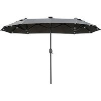 Parasol double ovale 295x219 cm, LED, inclinable, polyester et acier, stable et résistant au vent, terrasse/piscine