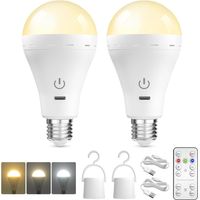 (2 Pack)Ampoule E27 Rechargeable USB avec Télécommande, Ampoule LED Batterie Rechargeable Dimmable 3 Températures de Couleur avec Fonction de Timing