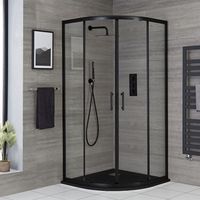 Hudson Reed – Cabine de douche quart de cercle 80cm x 80cm – Verre trempé 6mm – Joints magnétiques – Aluminium noir – Hauteur 185cm