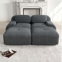 Canapé modular de pana gris sin estructura, 2 plazas, combinable, con apoyabrazos ergonómicos