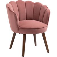 Poltrona imbottita velluto rosa schienale conchiglia gambe legno per salotto camera 66x66x78,5cm