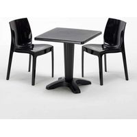 Mesa Cuadrada Negra 70x70 cm y 2 Sillas De Colores Ice Aia - Negro