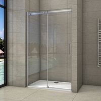 Aica Sanitaire – Porte de douche coulissante 140x195cm – Verre anticalcaire 8mm – Installation en niche – Profilé aluminium chromé – Système de fermeture magnétique