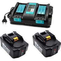 Powerwings – Pack de 2 batteries lithium 18V 5.0Ah + chargeur double DC18RD – Compatible Makita BL1850, BL1860, BL1815 – Idéal pour outils sans fil