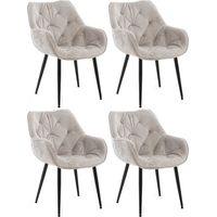 Set di 4 sedie da pranzo con cuciture decorative in velluto grigio e gambe in metallo nero 100007334