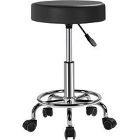 Yaheetech Sgabello con Ruote, Regolabile in Altezza, Sedia Rotondo Estetista con Rotelle Girevole, per Salone Toeletta Trucco Parrucchiere Poltrona Pedicure in Similcuoio, Nero