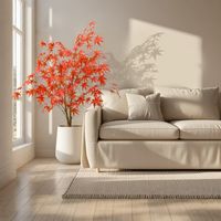 Érable Rouge Artificiel en Pot - 120 cm - Arbre Artificiel d'automne comme de Vrai - Érable Japonais - pour Bureau, Salon, véranda - Grand Arbre Artificiel avec Protection sûre Contre la Flamme
