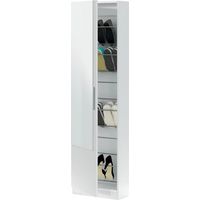 Meuble à chaussures blanc avec miroir – 180 cm (hauteur) x 50 cm (largeur) x 22 cm (profondeur) – Capacité 16 paires – Poignée métal chromé – Forex