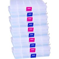 10 Grids Clear Plastic Storage Box Jewelry Box Multipurpose Container with Adjustable Compartment Dividers Organizer Box Storage Containers, 10 Pcs