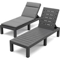 Lot de 2 Bain de soleil -Transat jardin exterieur avec coussin gris, Chaise longue de jardin, inclinable , pour piscine et terrasse