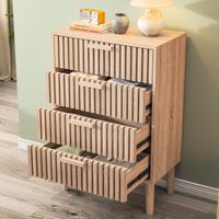 Comò 60x34x91 cm - con 4 cassetti - maniglie in legno - struttura in legno massello - MDF - stile country - per salotti e corridoi - Legno naturale