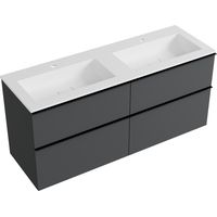 Unterschrank Bernstein LAVOA 120 cm mit Mineralguss Waschbecken BRUXELLES - Metallgriff Chrom, Anthrazit matt, Waschbecken Weiß matt mit Hahnloch