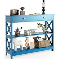 COSTWAY Mesa Consola Mesa de Salón con Cajón y Estantes Recibidores de Entrada Consola Recibidor Sala de Estar Dormitorio Oficina 100 x 30 x 80 cm (Azul)