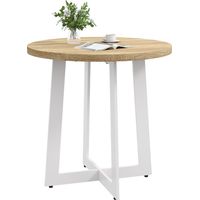 Mesa de comedor redonda para 4 personas, mesa de cocina con tablero de madera y base de acero cruzada Ø80 x 75 cm, roble