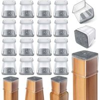 Lot de 24 protège-pieds de chaise carrés en feutre de silicone pour planchers de bois franc (tailles : 1-1/16 pouces à 1-5/8 pouces).