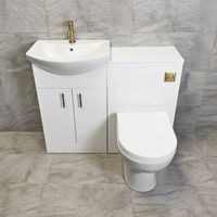1050mm Bathroom Vanity Suite Sink Toilet Unit With Gold Brushed Brass Handles, No Tap