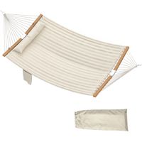 Amaca da Giardino con Cuscino e Tasca, in Poliestere con Barre di Legno, 325x140x2.5 cm, Bianco Crema