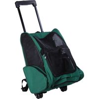 Transportín 2 en 1 Mascotas Mochila Carrito Viaje Chien 2 Ruedas Asa Retráctil Aluminium Bolsillos 42x25x55 cm Vert