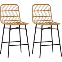Conjunto de 2 Taburetes Altos de Cocina Taburetes de Bar con Respaldo y Asiento de Ratán para Bar Cocina Comedor Marrón