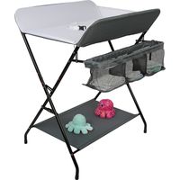 Haloyo® klappbare Wickelkommode Wickeltisch, Wickeltisch mit Aufbewahrungskorb, 4 Rollen,gräulich-weiß