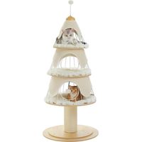 Pawz Road – Arbre à chat de Noël 130 cm – 3 condos spacieux – Poteau à griffer épais de 14 cm – Base stable 60x60 cm – Décoration festive pour chats