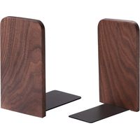 Wood Book Ends for Shelves, Non-Slip Bookends, Heavy Duty Wooden Bookend Support for Books and Movies (Walnut 1 Pair)