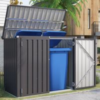 YODOLLA Cache Poubelle Exterieur en Métal, Abri pour 2 Poubelles 240L, Rangement Exterieur pour Outils, Gris