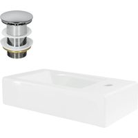 ML-Design Lavabo da Appoggio in Ceramica 46 x 26 x 11 cm Bianco incl. Piletta di Scarico per Lavandino con Troppopieno Lavello per Bagno Set Drenaggio Acciaio Inox Montaggio del Rubinetto a Destra
