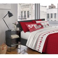 Completo Letto Stampato Made In Italy 100 % Cotone Set Lenzuolo Sopra Sotto Federe Cuori Rosso - Una piazza e mezza