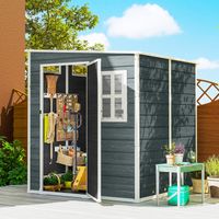Abri de effet bois jardin cabanon de stockage plancher structure aluminium 3 fenêtres 2 aérations gris 182x182x183cm aménagement intérieur