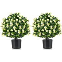 COSTWAY 2 Pack Artificial Boxwood Topiary Ball Tree Faux Shrub Bushes-White