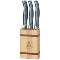 LAGUIOLE - Bloc de 6 Couteaux de Table - Bloc en Bois de Pin - Manches en Plastique - acier inoxydable - gris