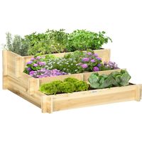 Jardinière surélevée à 3 niveaux, avec ouverture de drainage et doublure en tissu, en bois naturel, 93 x 93 x 35 cm