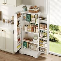 Küchenschrank mit LED-Sensorlicht und Gewürzregal, Großzügiger Doppeltür-Schrank mit Verstellbaren Regalböden und Modernem Türdesign