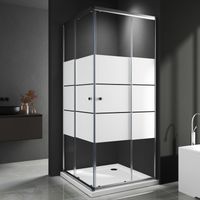 WDWRITTI Duschkabine 100x80 cm Eckeinstieg Schiebetür Duschabtrennung Eckeinstieg mit Doppel Schiebetür, 6mm ESG Glas mit weißen Querstreifen-Dekor, Duschwand Höhe 185cm