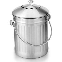 Seau Compost Inodore en Acier Inoxydable pour Cuisine - Poubelle Compost Cuisine - Comprend Filtres à Charbon de Rechange (INOX Brillant, 5 litres),