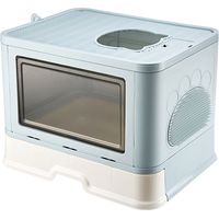 Bac à Litière pour Chat: Maison de Toilette Chat XXL Grande Caisse Chats Litiere Fermée Facile à Nettoyer avec Pelle et Brosse pour Massage, 48.536.538cm, Bleu