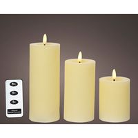 Vela de cera led color beige, acabado rústico, ø7 cm con diferentes alturas, 3 uds