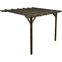 Lean to wooden garden pergola kit - Dinasty design wall mounted gazebo, 2.4m x 2.4m (Rustic brown finish)