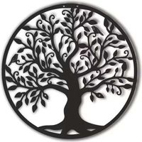 Metal Tree of Life Wall Decoration Silhouette Art for Indoor Gift Outdoor Gift Garden Home Decoration (Black, 40x40cm)