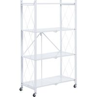 Scaffale Metallico Pieghevole Catter House Kim 122 71,5x36x122,5 cm Colore Bianco con Ruote e 4 Ripiani Supporta fino a 160 kg