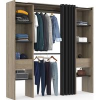 Idmarket – Dressing modulable extensible 120/180 cm – Largeur 50 cm – Hauteur 180 cm – Panneau de particules bois + tubes métal – Rideau noir