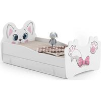 Lit simple Pink Cat 80x160 avec tiroir, matelas, sommier